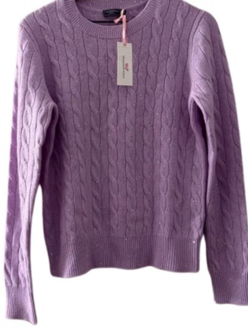 Vineyard Vines Womens Cable Crew Sweater In Sparkle Sea Grape Cashmere M New